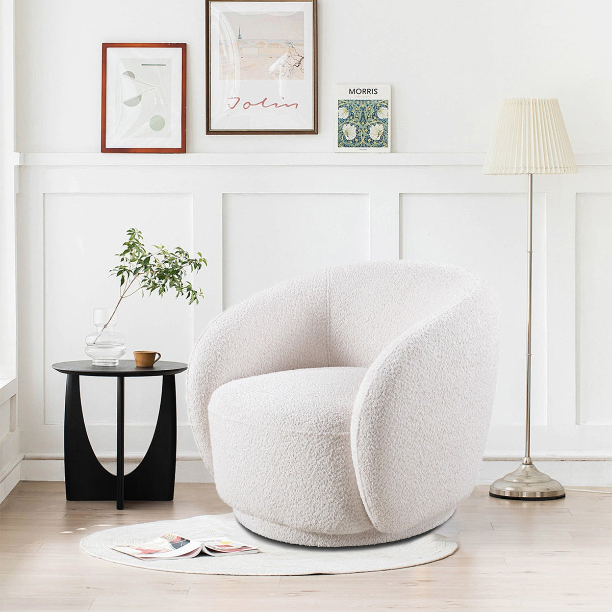 Swivel Accent Chair in Boucle Fabric Upholstered Barrel Chair