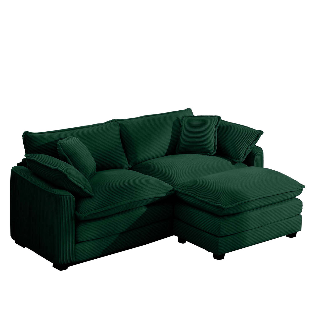 Corduroy Two-Seater Sofa with Ottoman