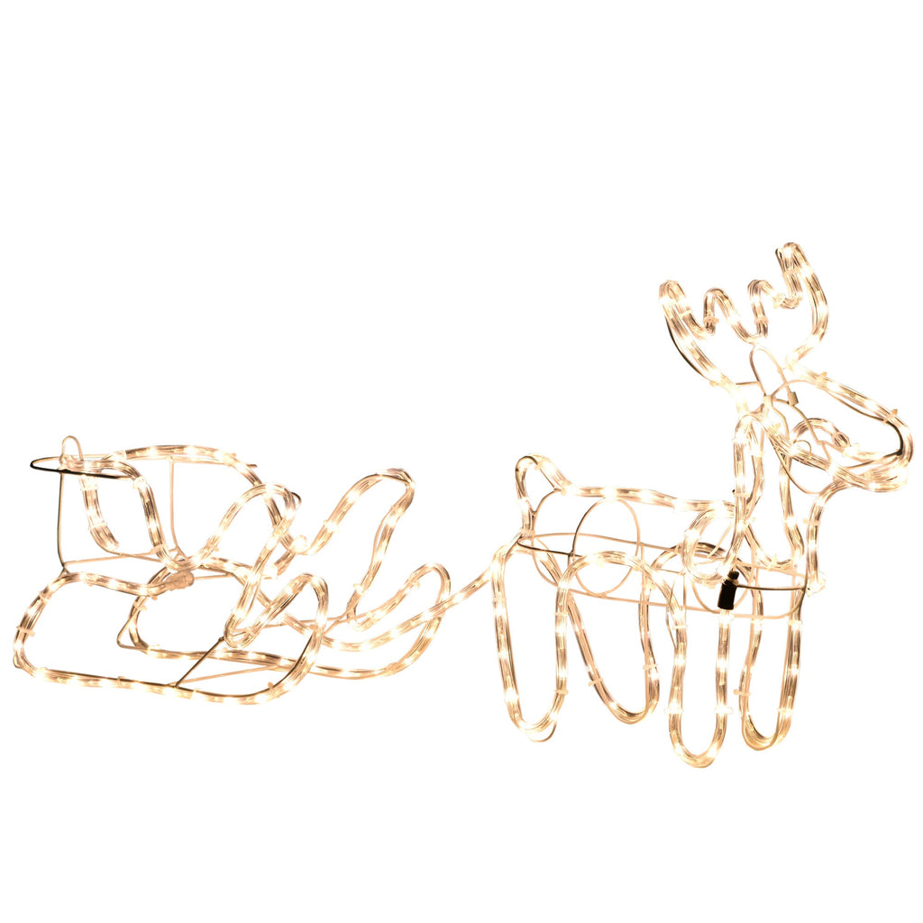 Outsunny 35" LED Reindeer Sleigh Outdoor Christmas Standing Figure Decoration