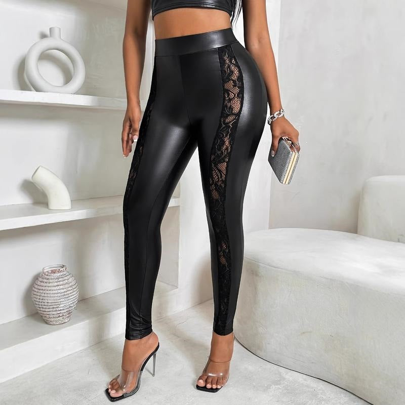 Womens Fashionable Four-Way Stretch Leather Pants