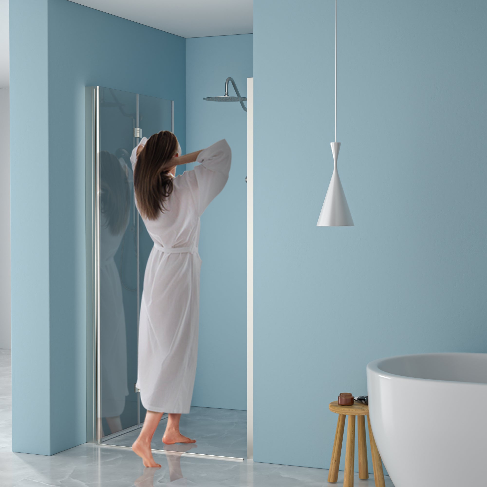 Fold Frameless Shower Door with Tempered Glass
