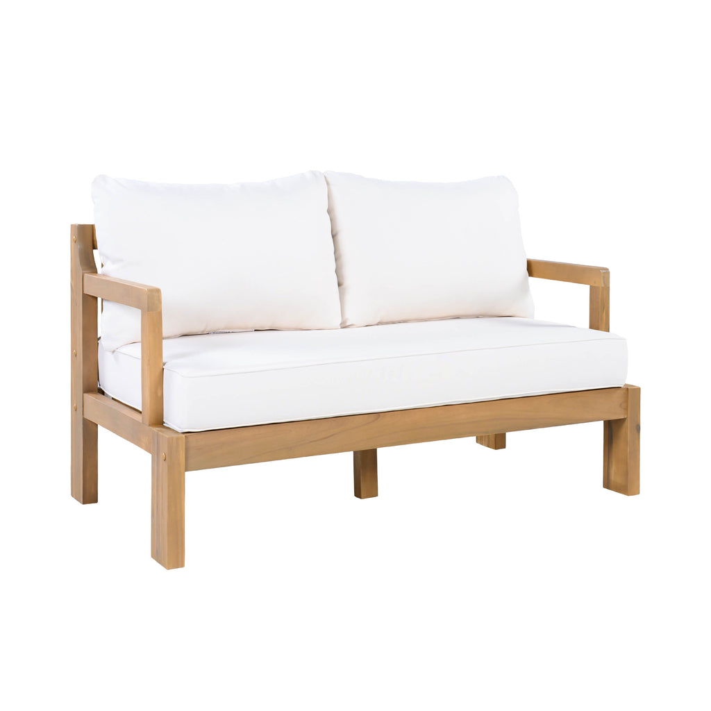 Outdoor 4-Seater Acacia Wood Patio Chat Set, Beige+Natural