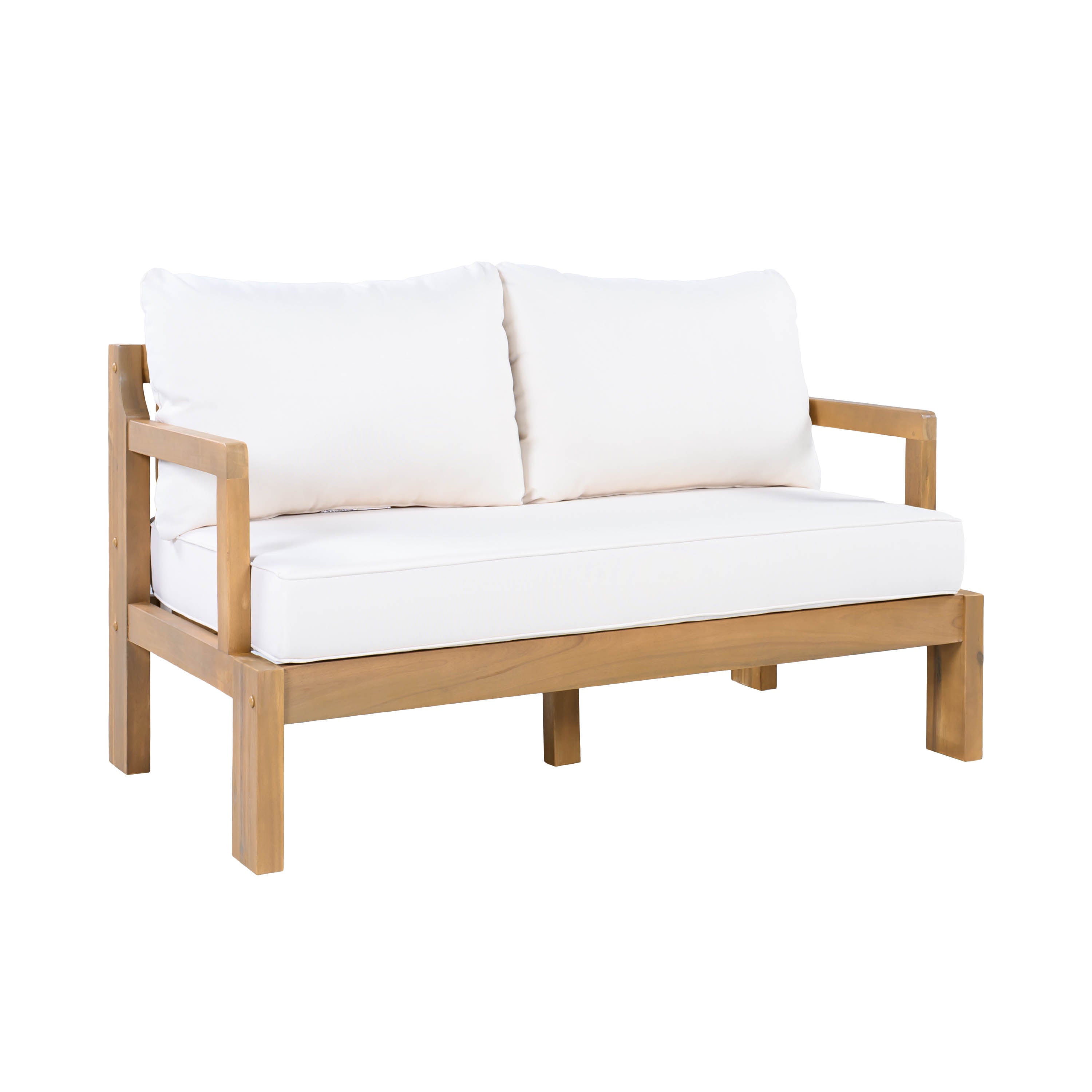 Outdoor 4-Seater Acacia Wood Patio Chat Set, Beige+Natural