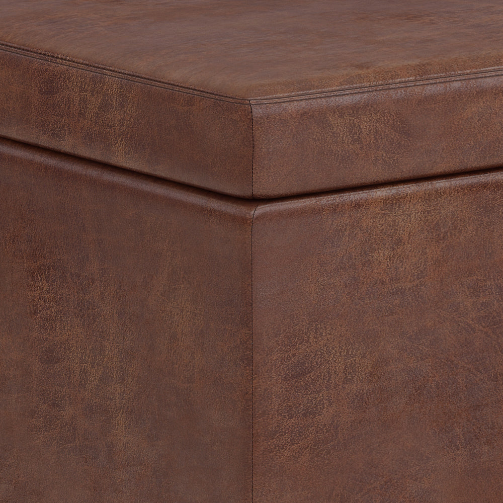 Avalon 54 Inch Wide Extra Large Storage Ottoman Bench in Distressed Saddle