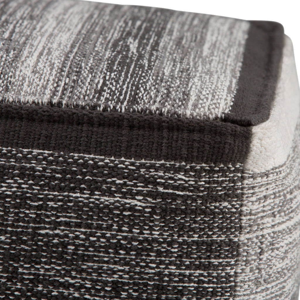 Naya 16 Inch Wide Cube Pouf in Black/Grey Handwoven Cotton