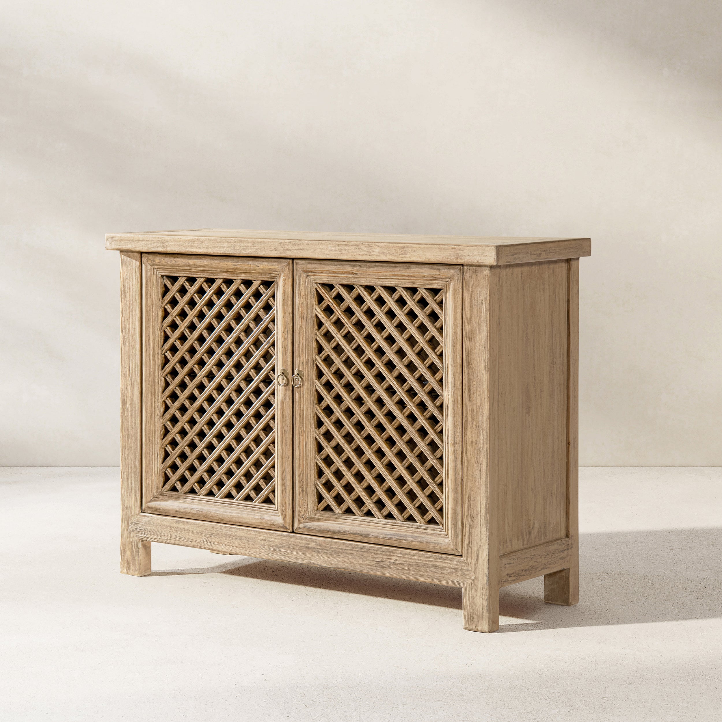 Arden 51" Solid Reclaimed Pine Lattice 2-Door Accent Storage Cabinet