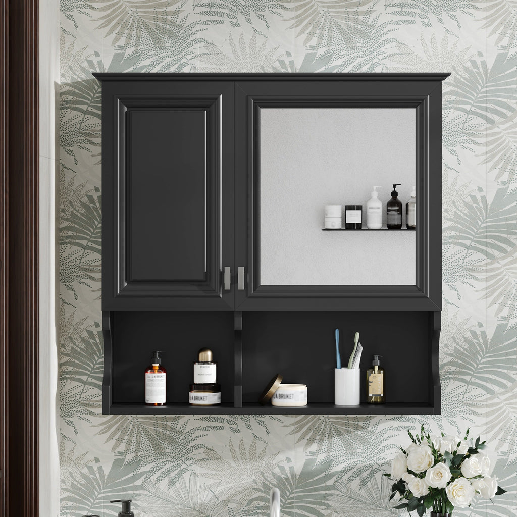 30 Inch Mirror Medicine Cabinet with Open Shelves