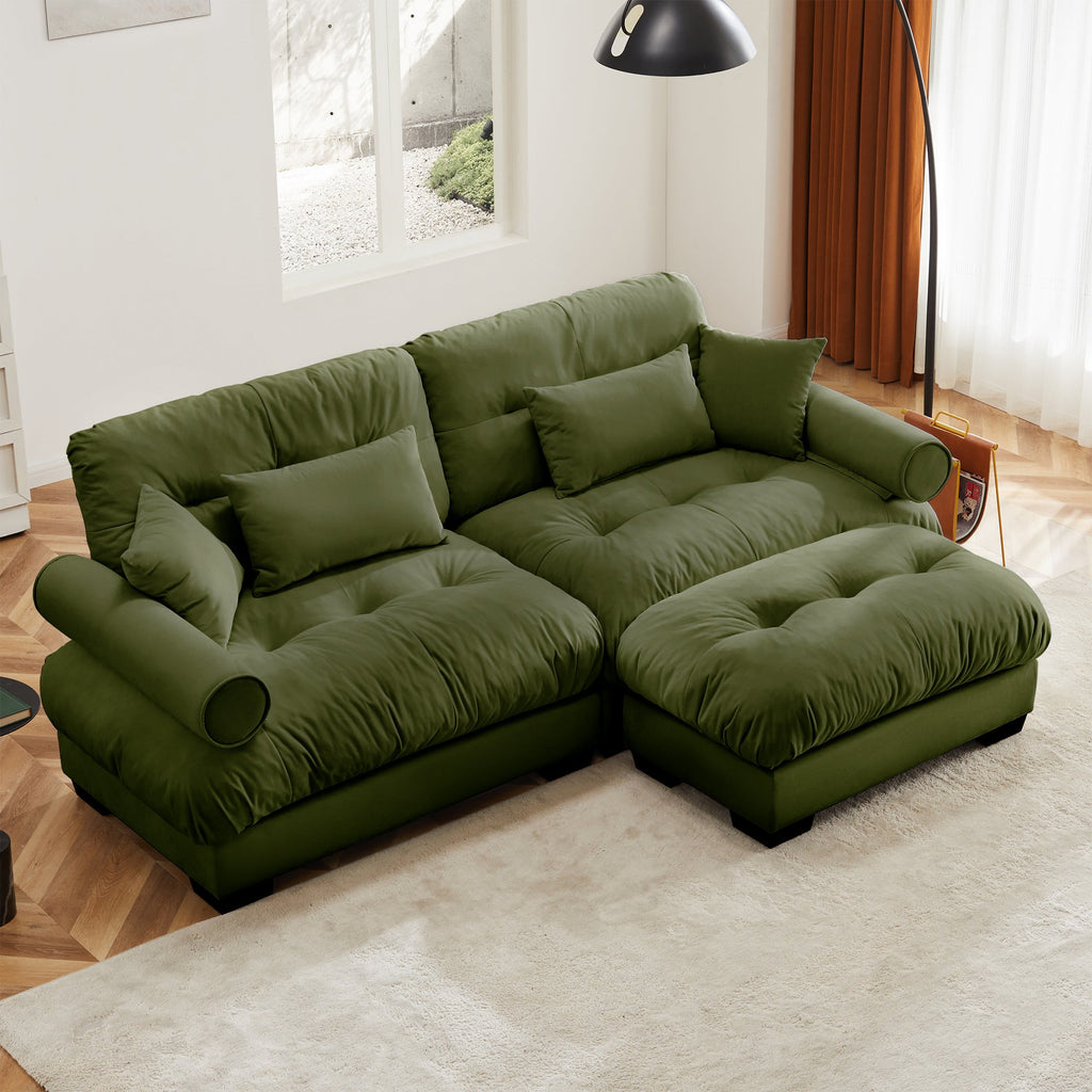 Over Size Modern Two-Seater Sofa with Ottoman in Olive