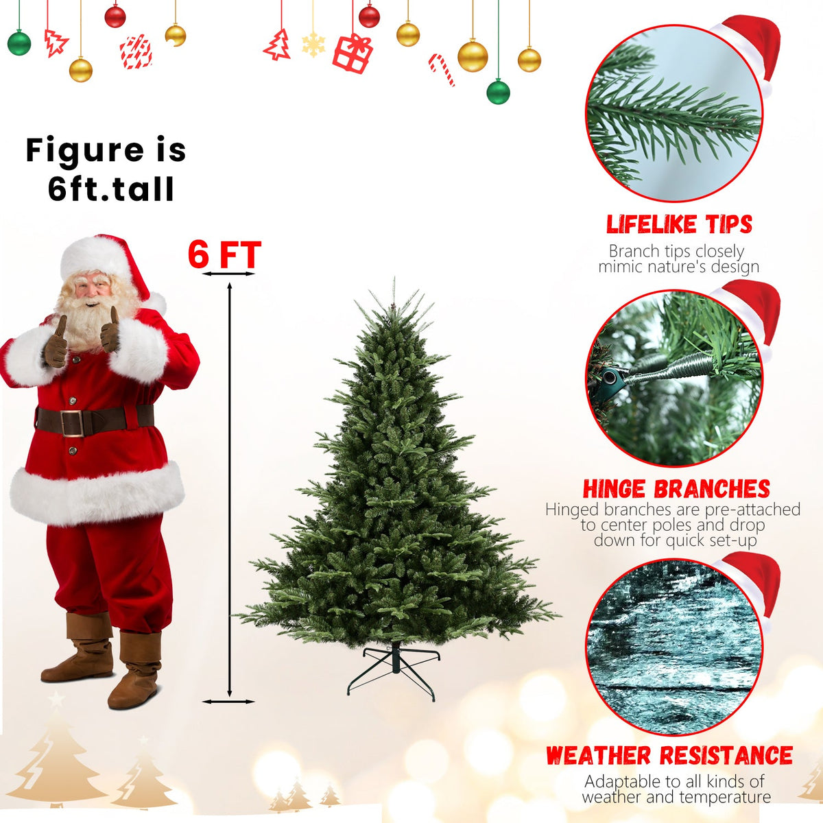6FT Full-Shaped Christmas Tree with 1673 Tips