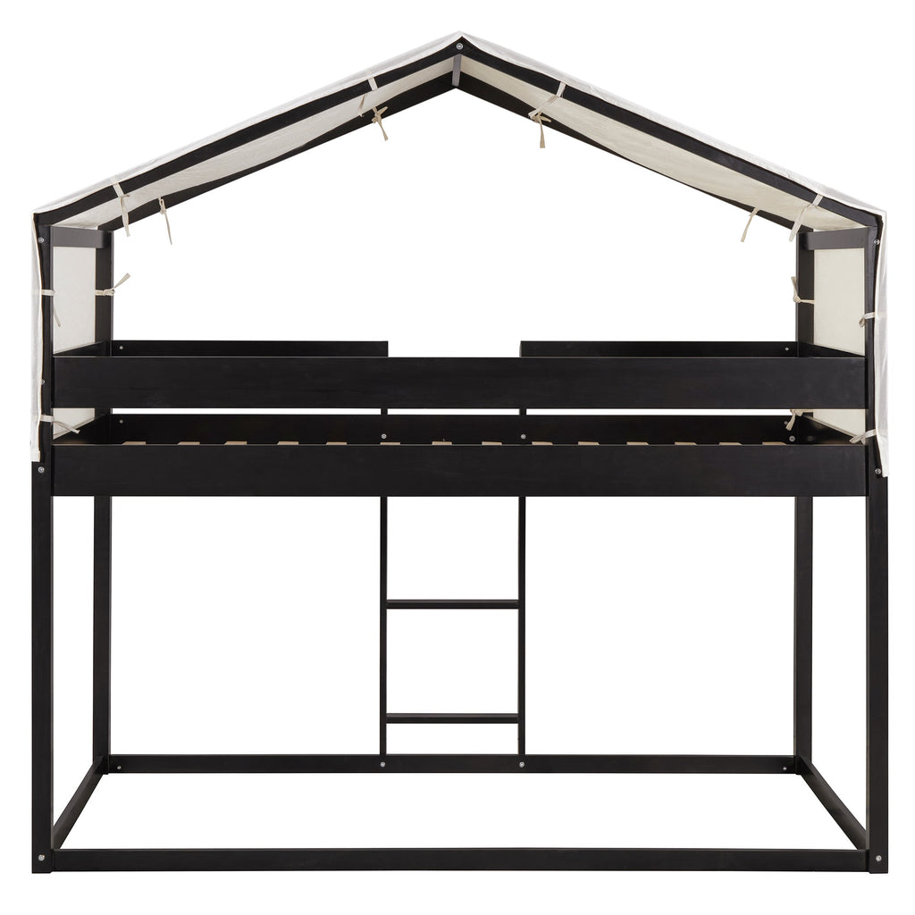 Twin Over Twin Wood Bunk Bed with Tent in Espresso
