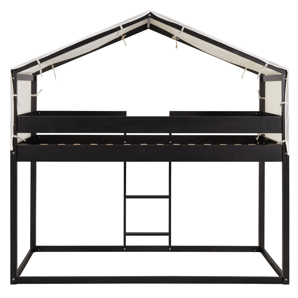 Twin Over Twin Wood Bunk Bed with Tent in Espresso