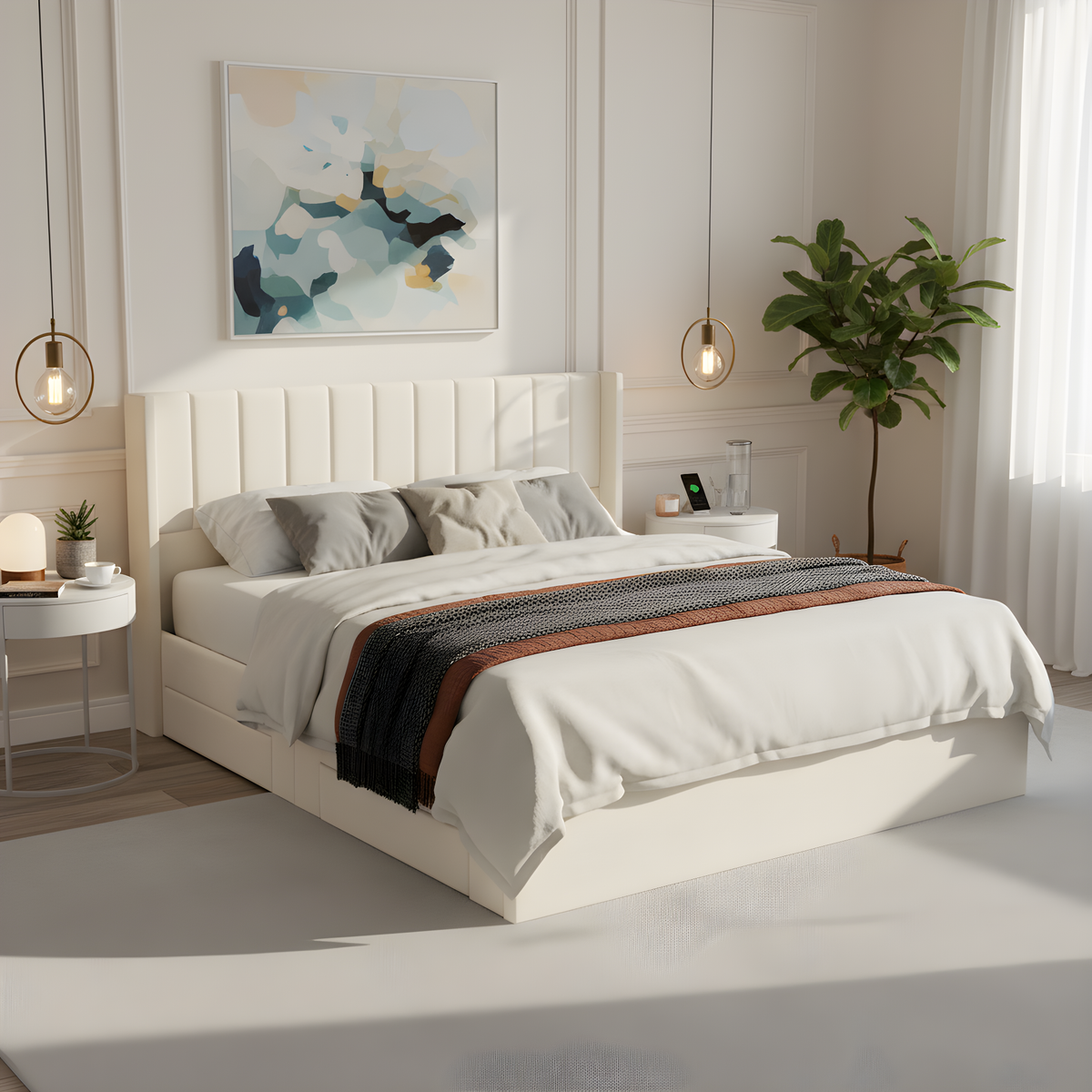 Large-Capacity Upholstered Storage Bed With Drawers