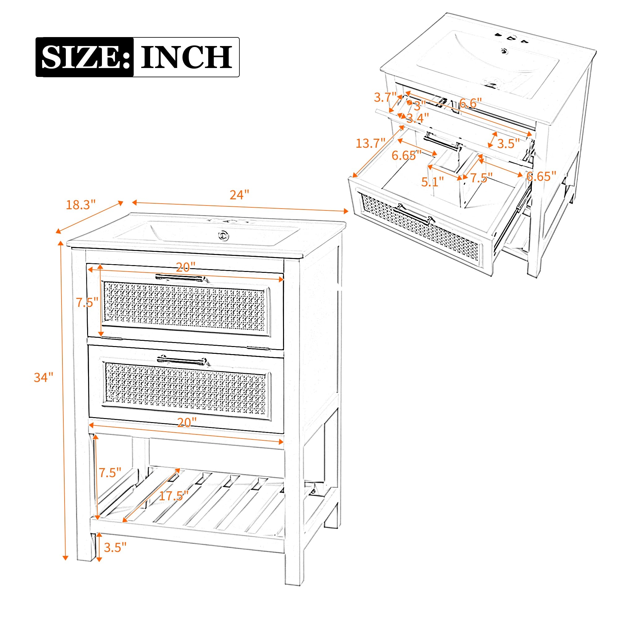 24" Bathroom Vanity with Integrated Ceramic Sink