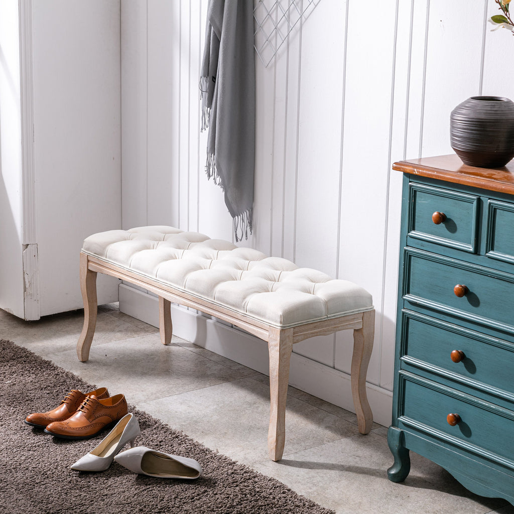 Bedroom Bench - French Vintage Tufted Entryway Bench