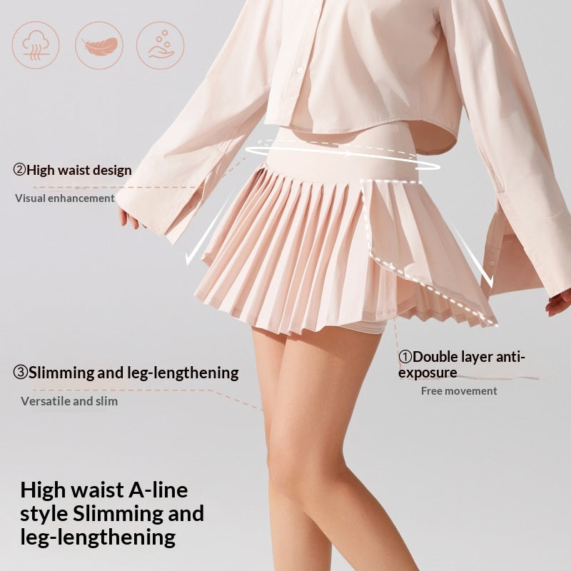 New Pleated Sports Skirt High Waist Lined Pocket Anti-running Badminton Skirt Built-in Yoga Running Tennis Skirt
