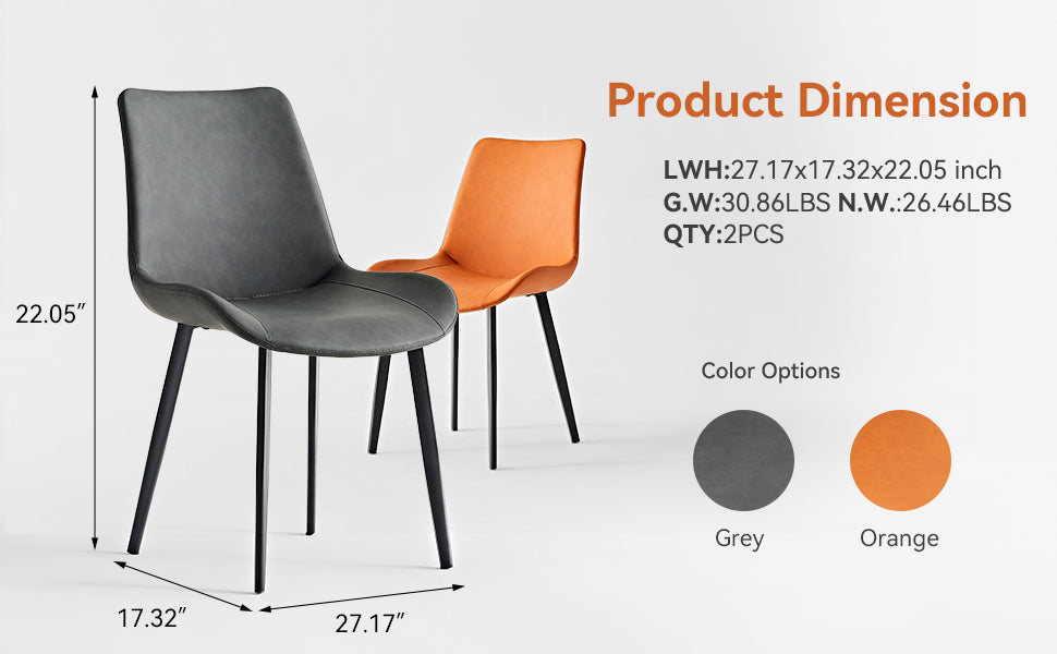 Grey PU Leather & Iron Leg Dining Chairs (2-Piece)