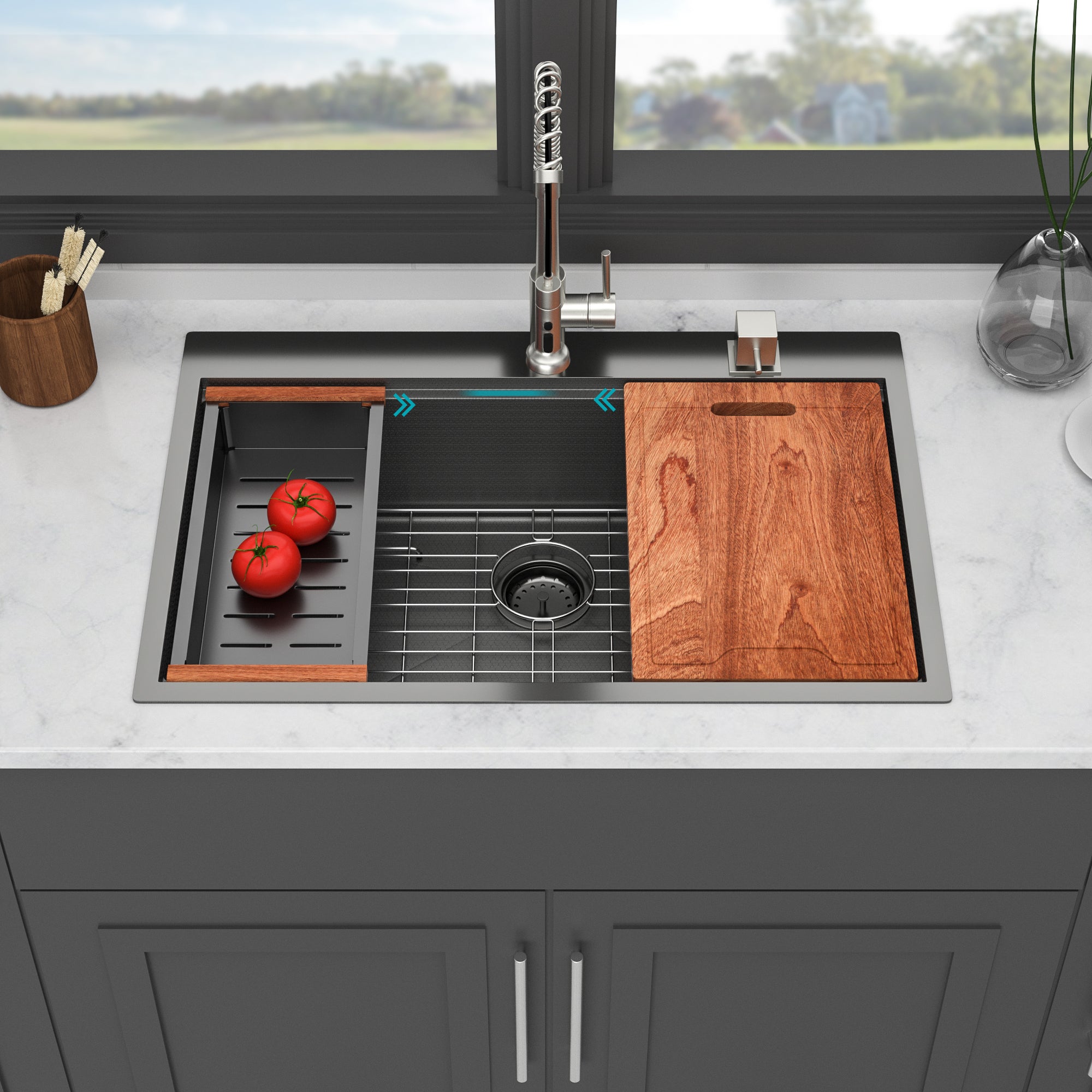 33" Drop In Kitchen Sink - Gunmetal Finish