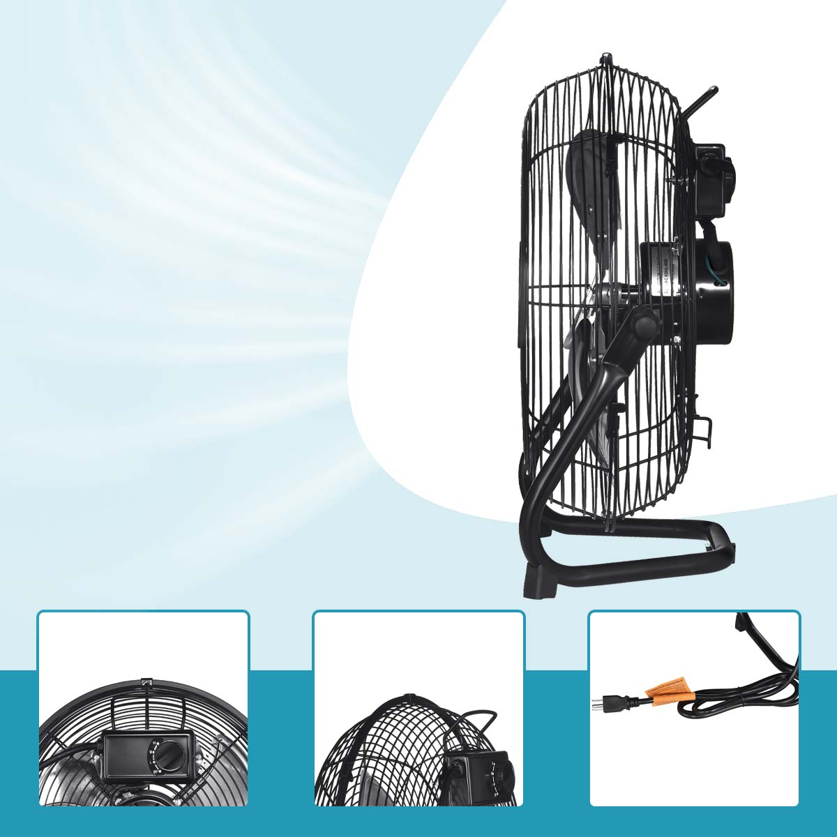 18 In. 3-Speed High-Velocity Industrial Heavy Duty Metal Floor Fan