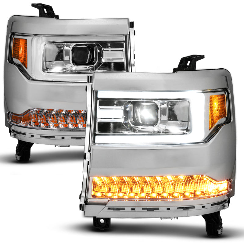 ANZO 16-18 Chevy Silverado1500 (Factory HID Models) LED Prj Light Bar Style Headlights Chrome - Pair 111625A