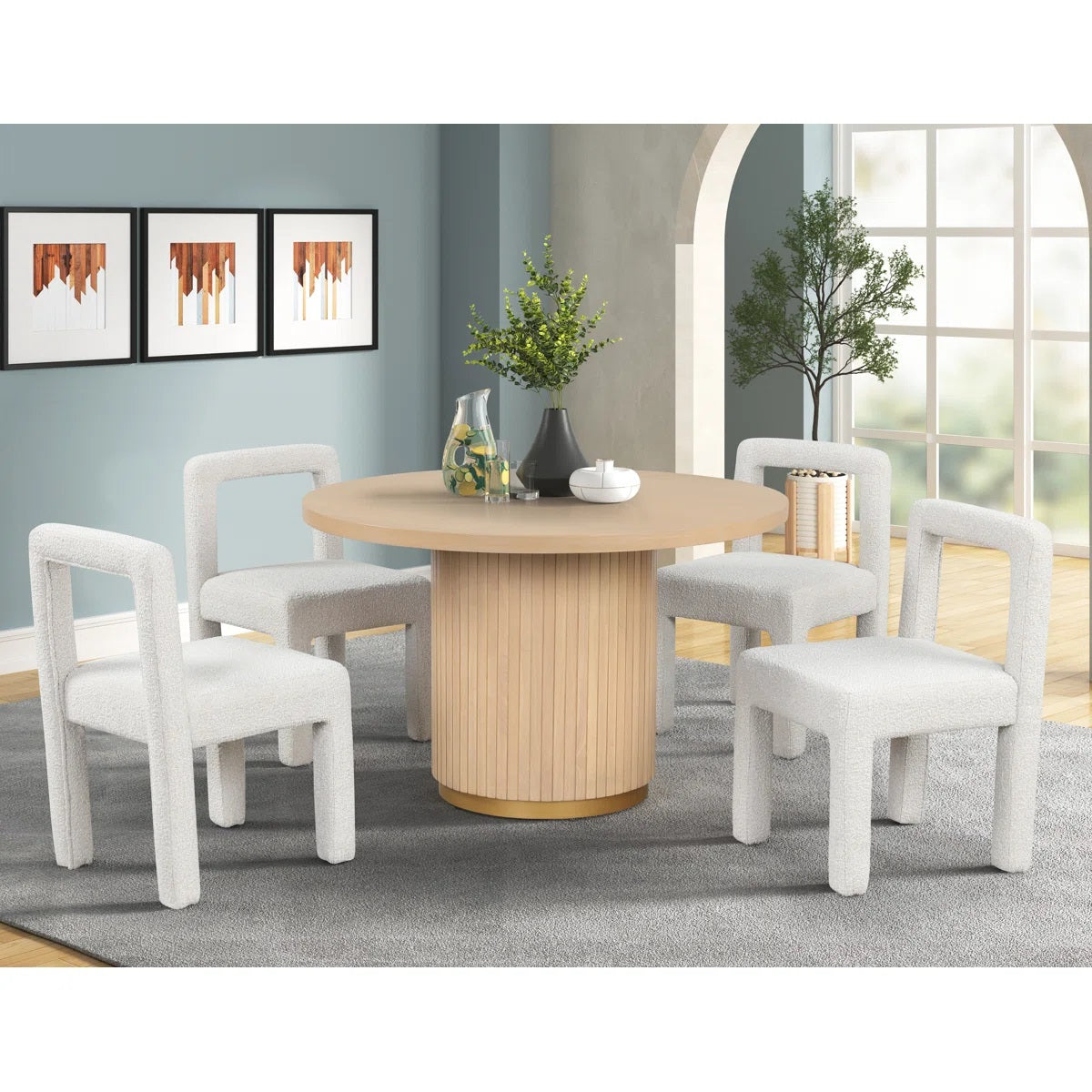 Modern Dining Chair Set of 2, Boucle Upholstered