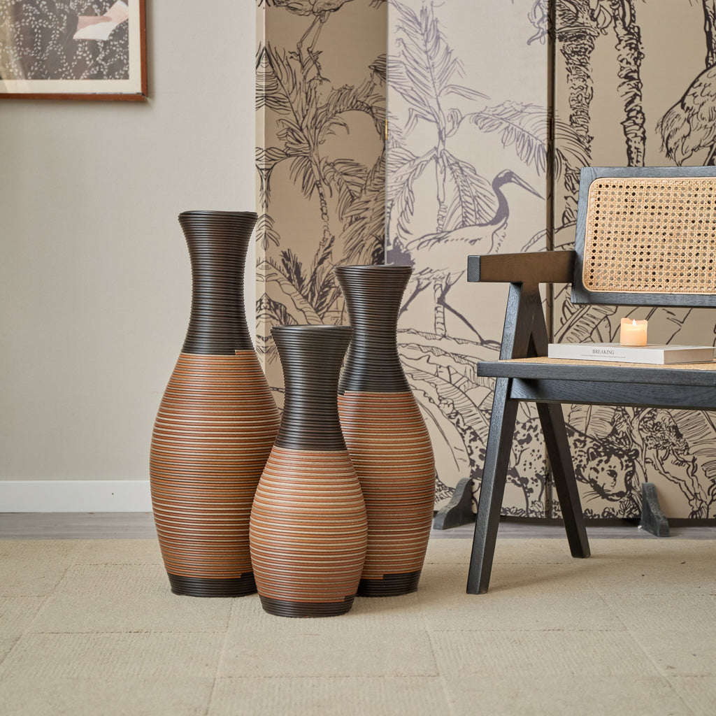 Hand-Woven PVC Rattan Vases Set of 3