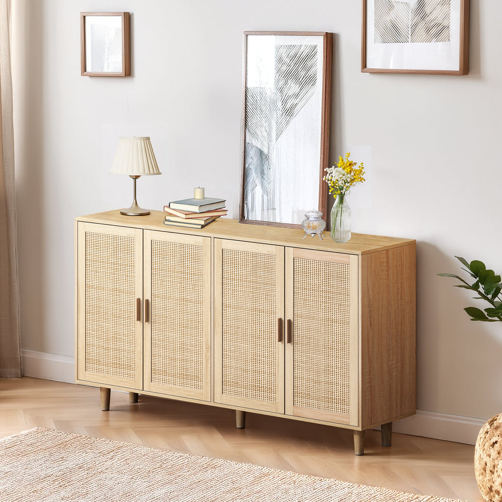 Elegant and Functional 4-Door Rattan Decorative Storage Cabinet