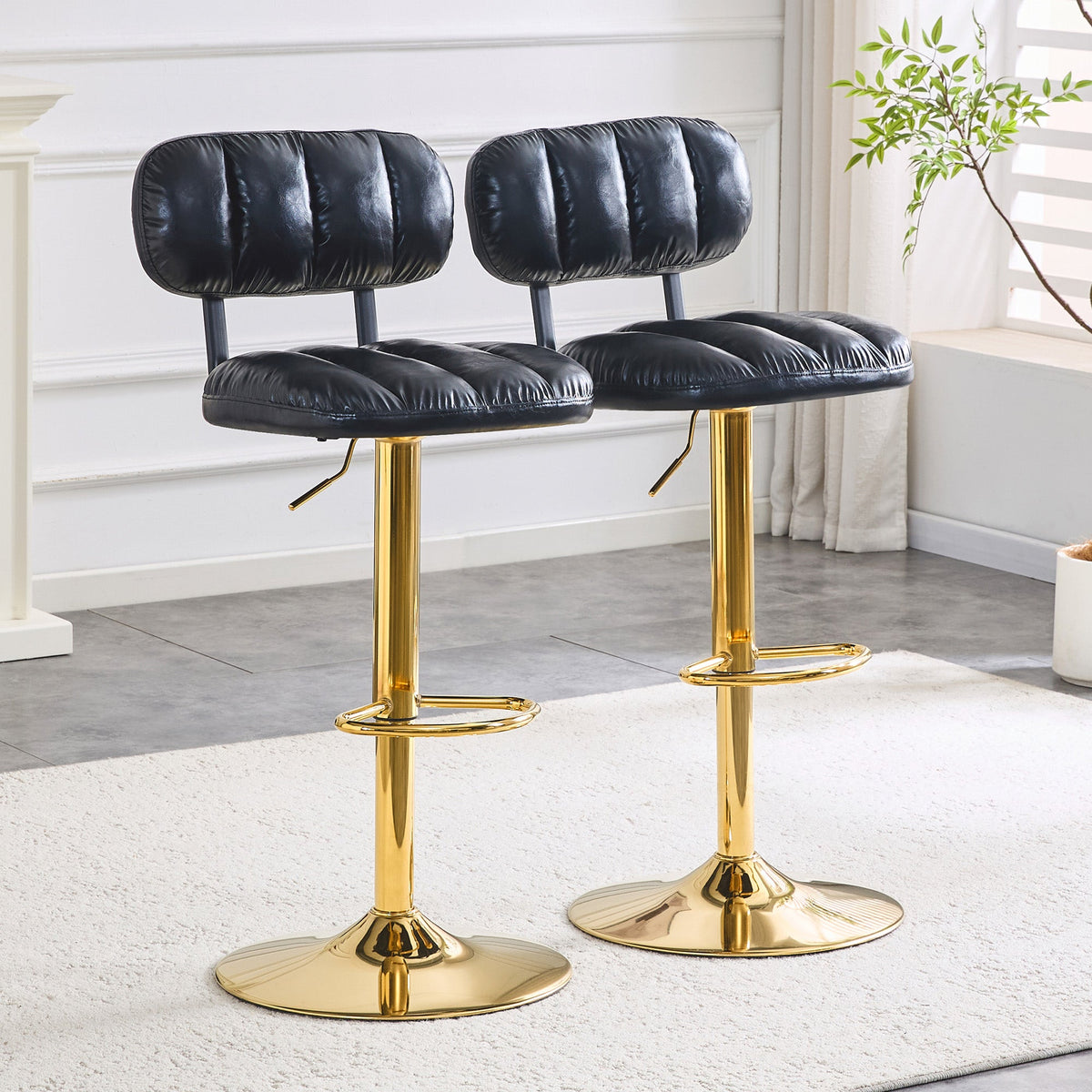 Set of 2 Modern Bar Stools with Adjustable Height