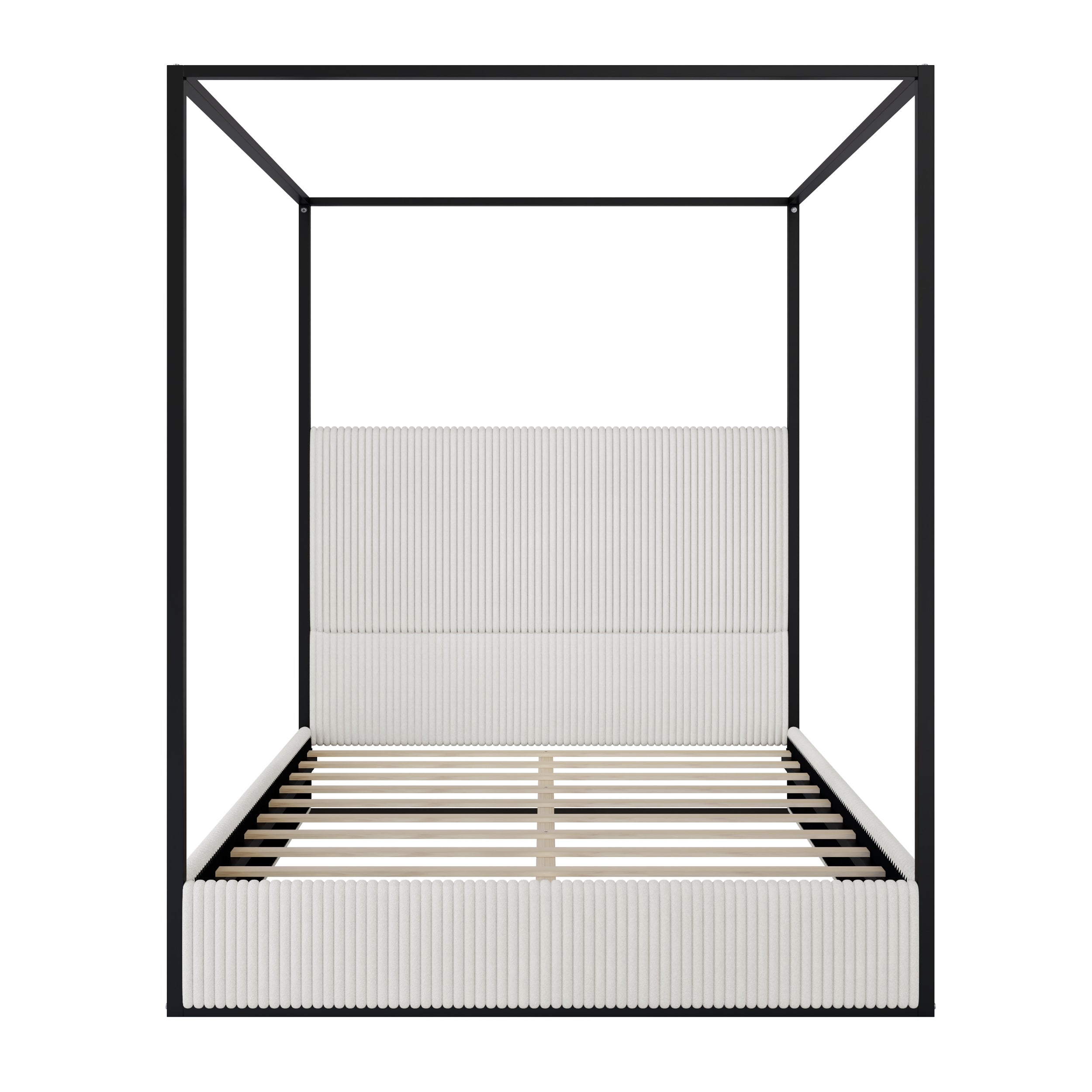 Modern Luxury Metal Canopy Bed with Tall Upholstered Headboard