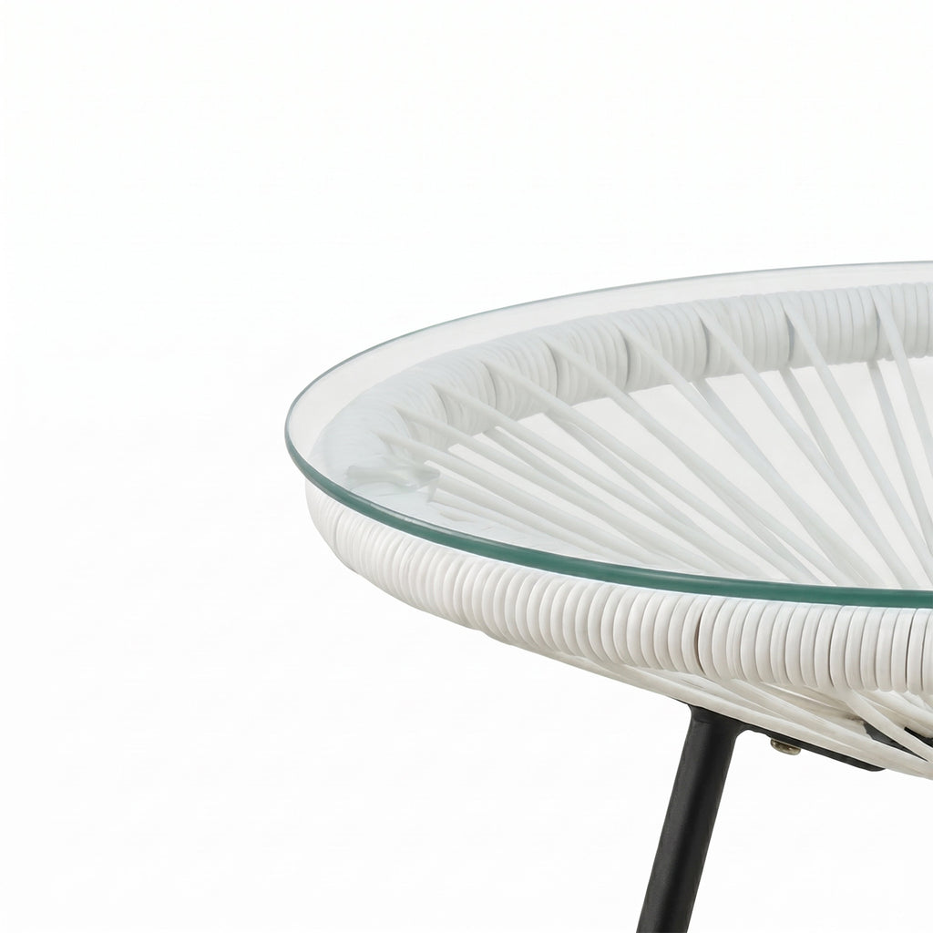 Nusa Outdoor Synthetic Wicker Glass-Top Side Table