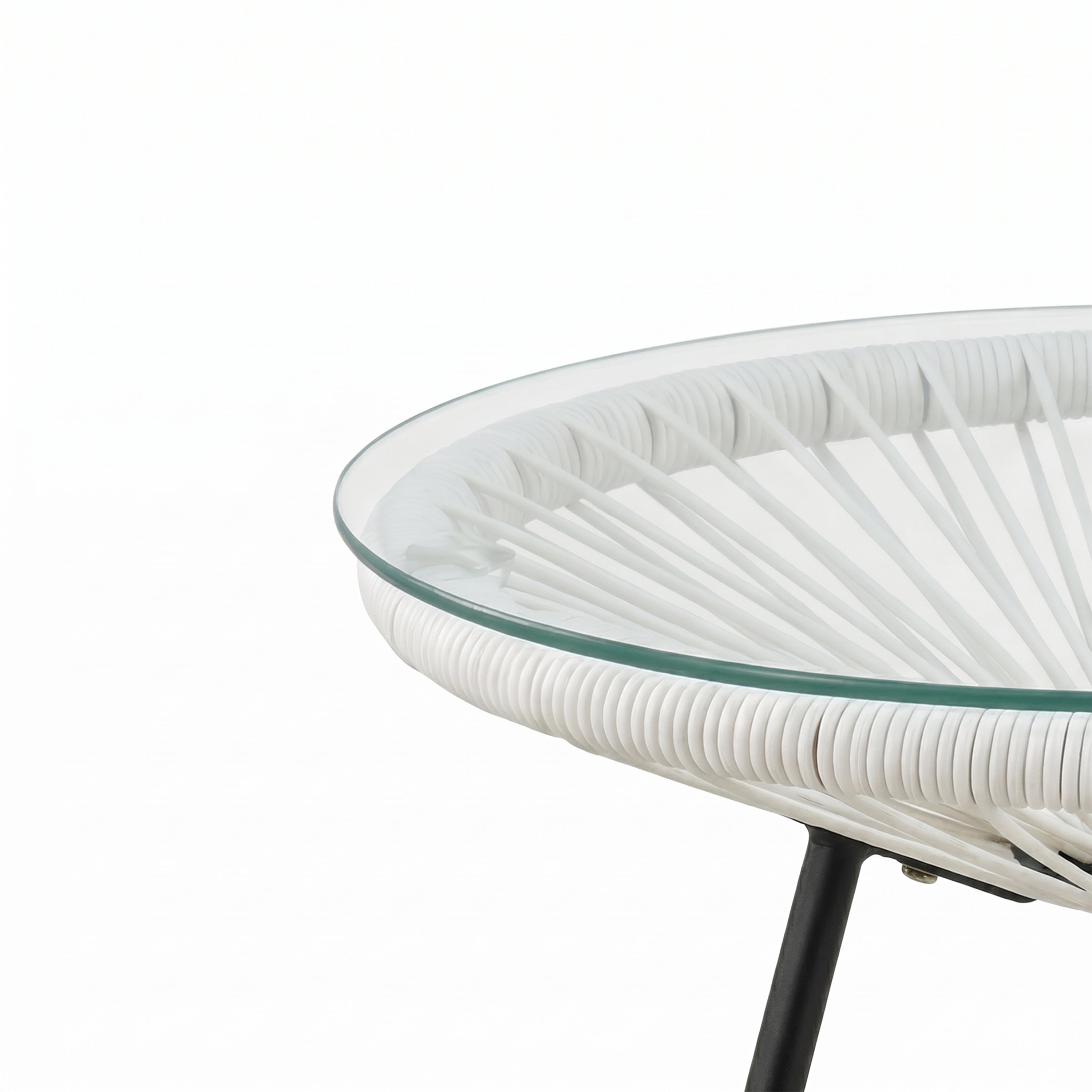 Nusa Outdoor Synthetic Wicker Glass-Top Side Table
