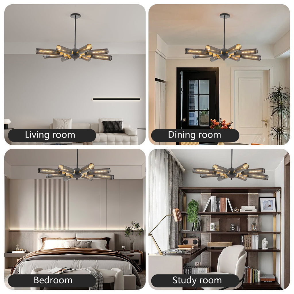 34" Modern Industrial Sputnik Chandelier, 8-Light