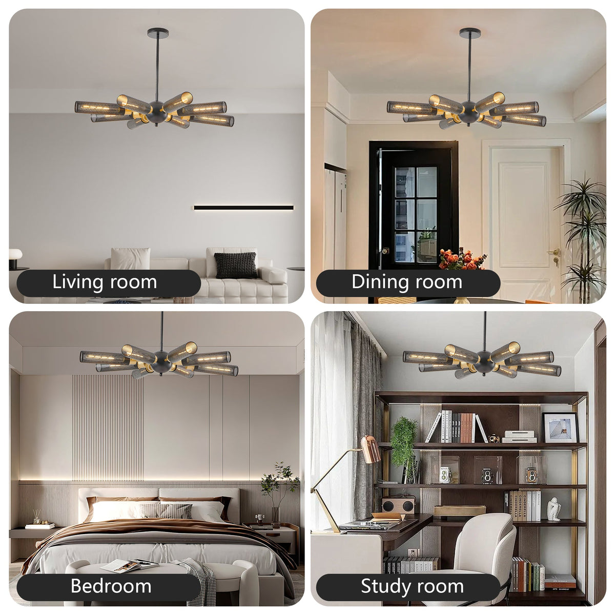 34" Modern Industrial Sputnik Chandelier, 8-Light