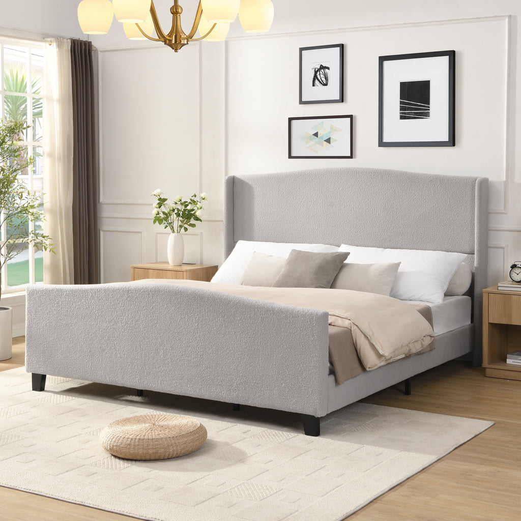 King Size Bed Frame with High Back Upholstered Headboard