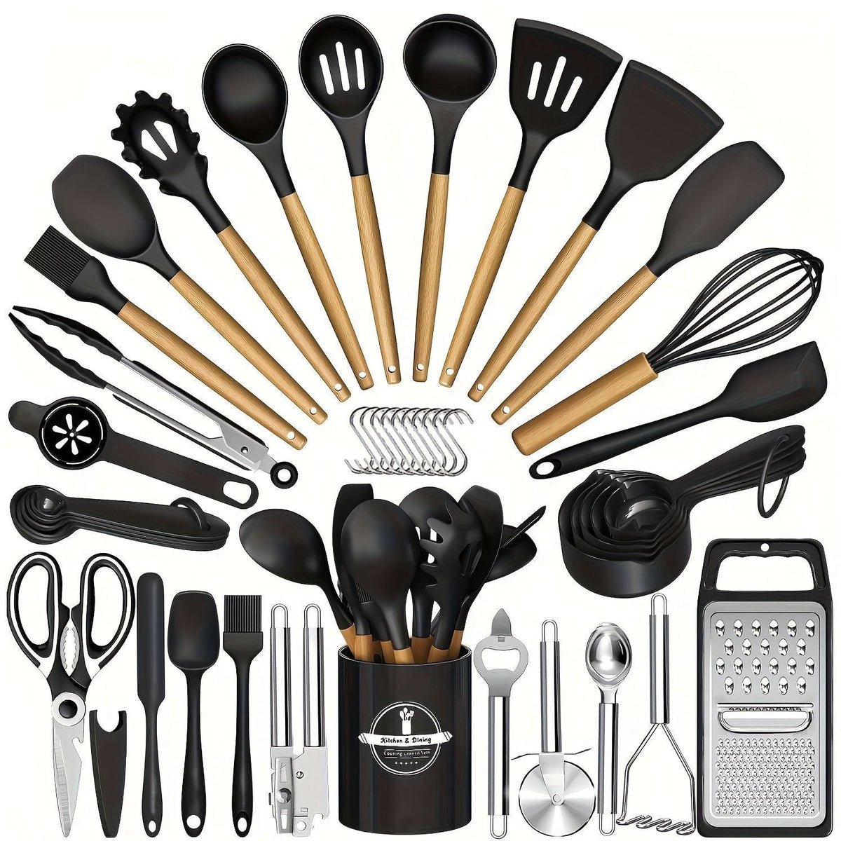 Wooden-Handle Silicone Kitchen Tool Set