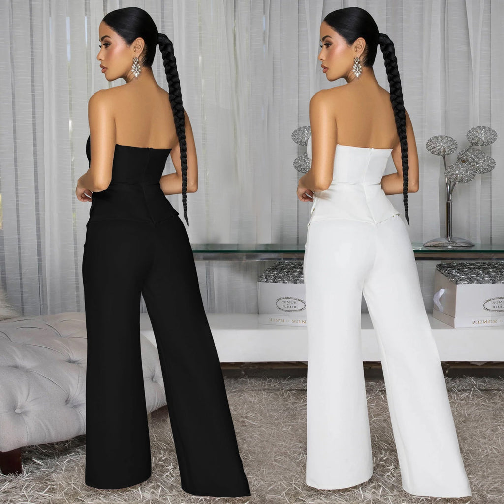 C7628 Cross-Border Aliexpress Amazon European And American Fashion Women's Sexy Tube Top Backless Casual Wide-Leg Jumpsuit