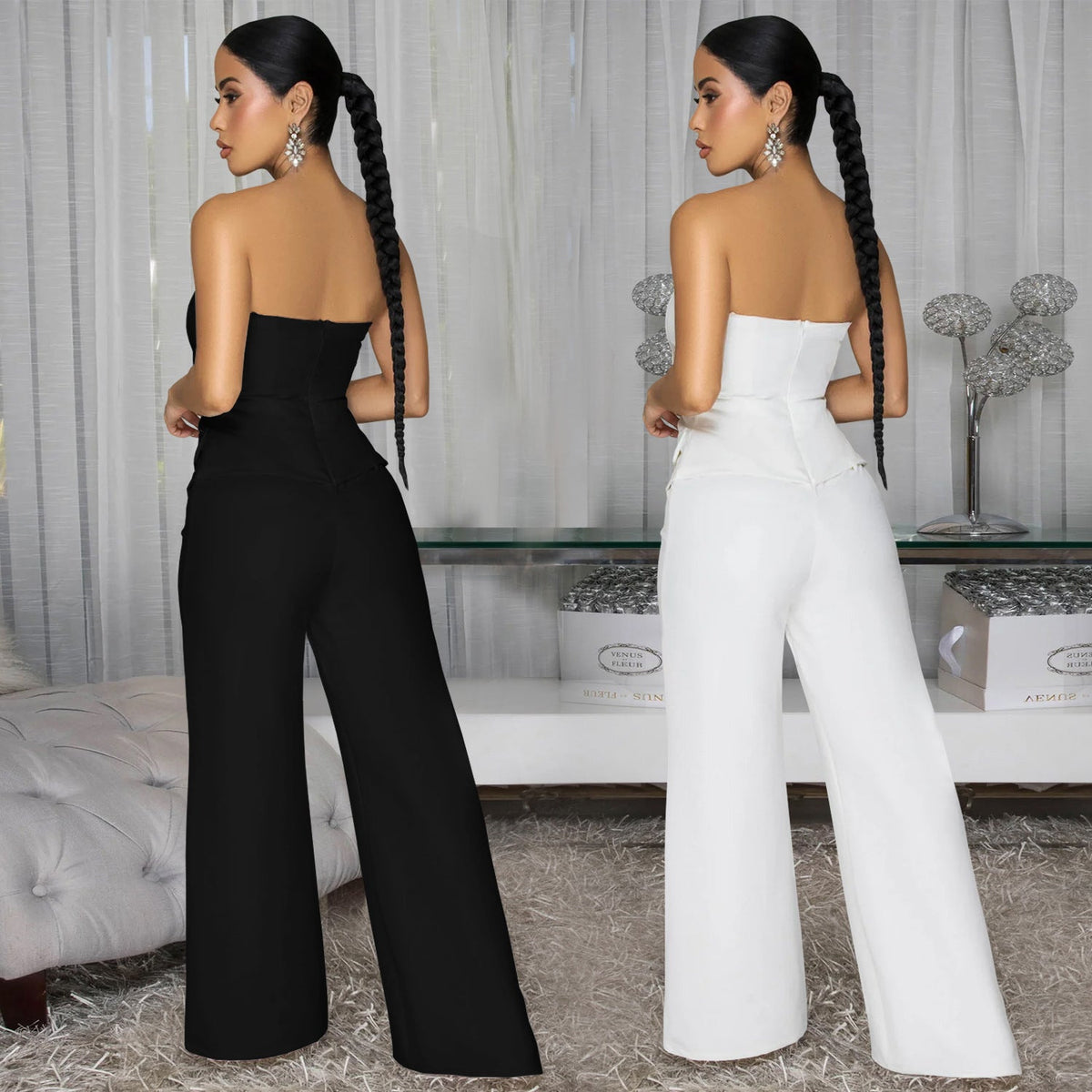 C7628 Cross-Border Aliexpress Amazon European And American Fashion Women's Sexy Tube Top Backless Casual Wide-Leg Jumpsuit