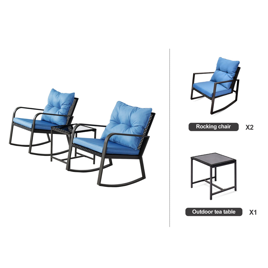 3 Pieces Patio Bistro Set Outdoor Rocking Chair