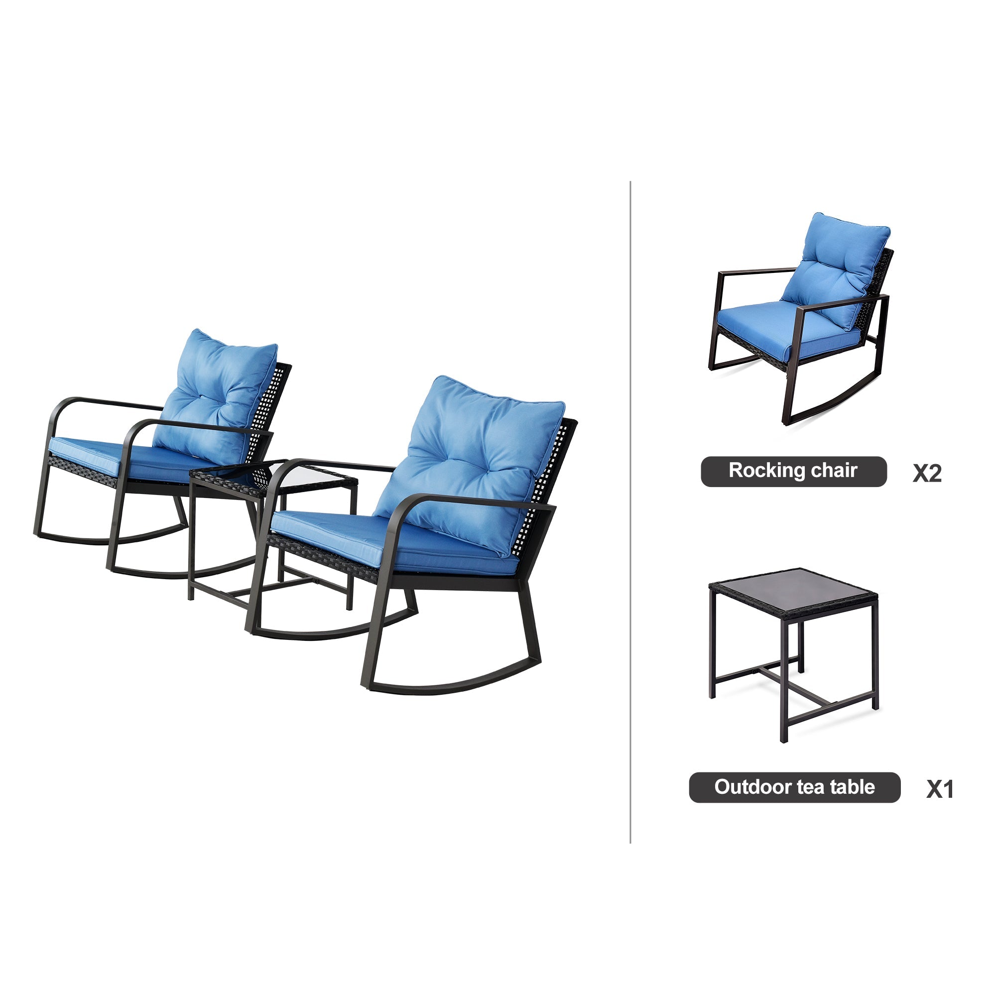 3 Pieces Patio Bistro Set Outdoor Rocking Chair