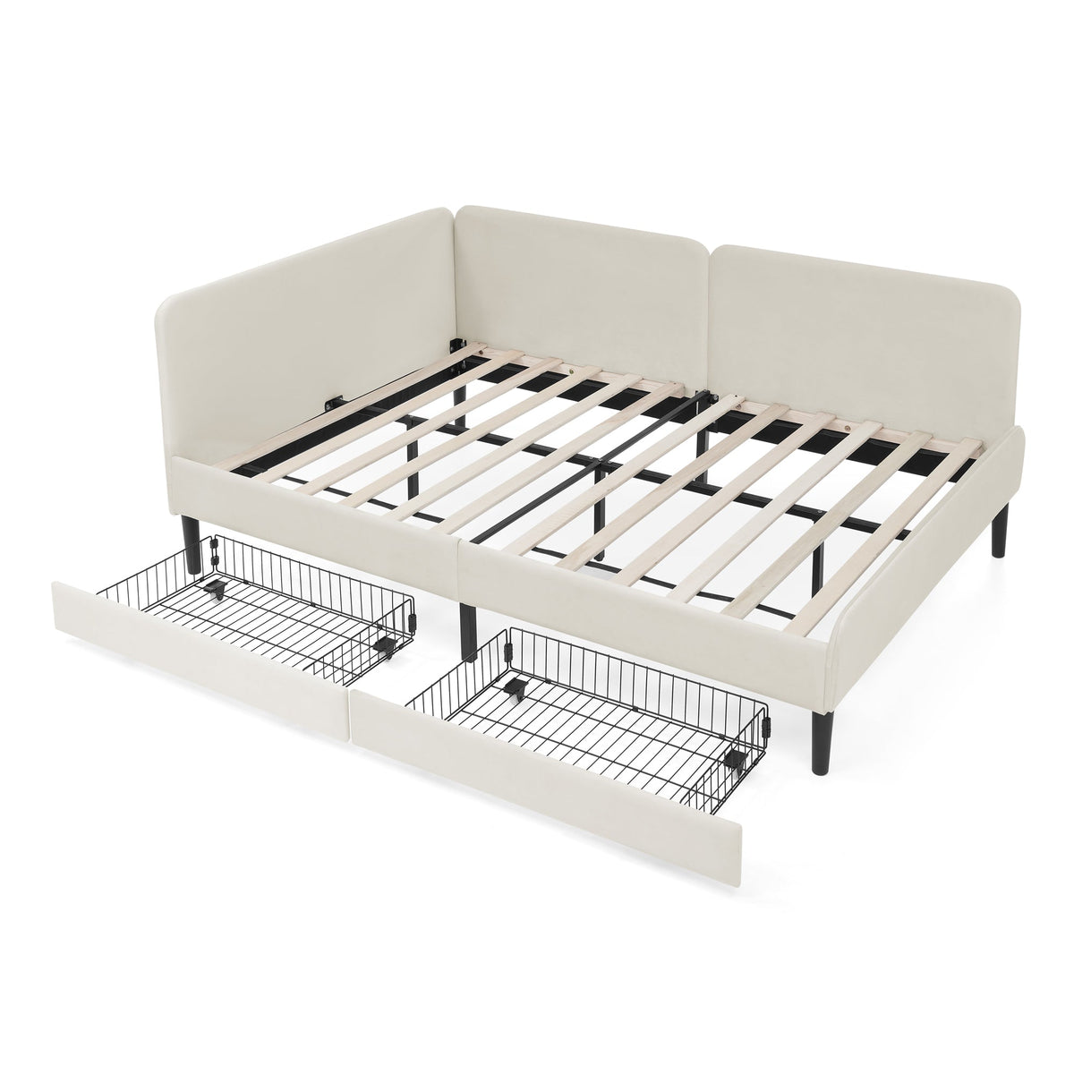 Full Size Upholstered Platform Bed Frame with 2 Storage Drawers
