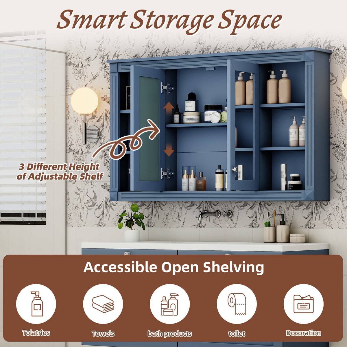 47 Inch Bathroom Mirror Cabinet with Storage