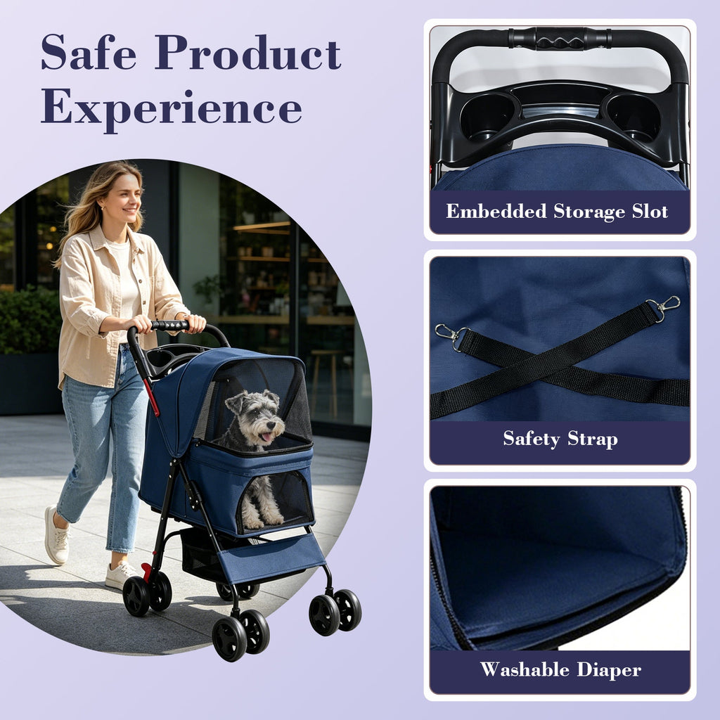 Foldable Pet Stroller for Small Dogs and Cats