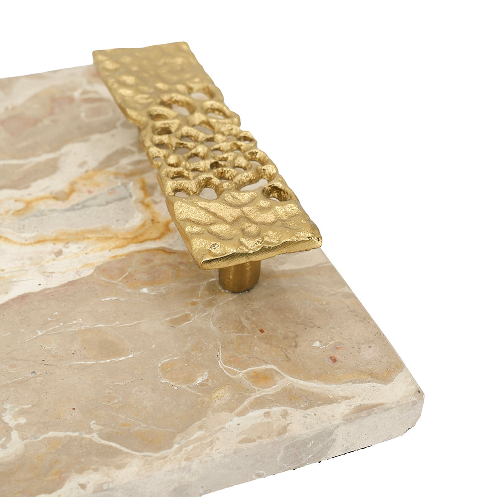 17.7" Marble Tray with Gold Handles
