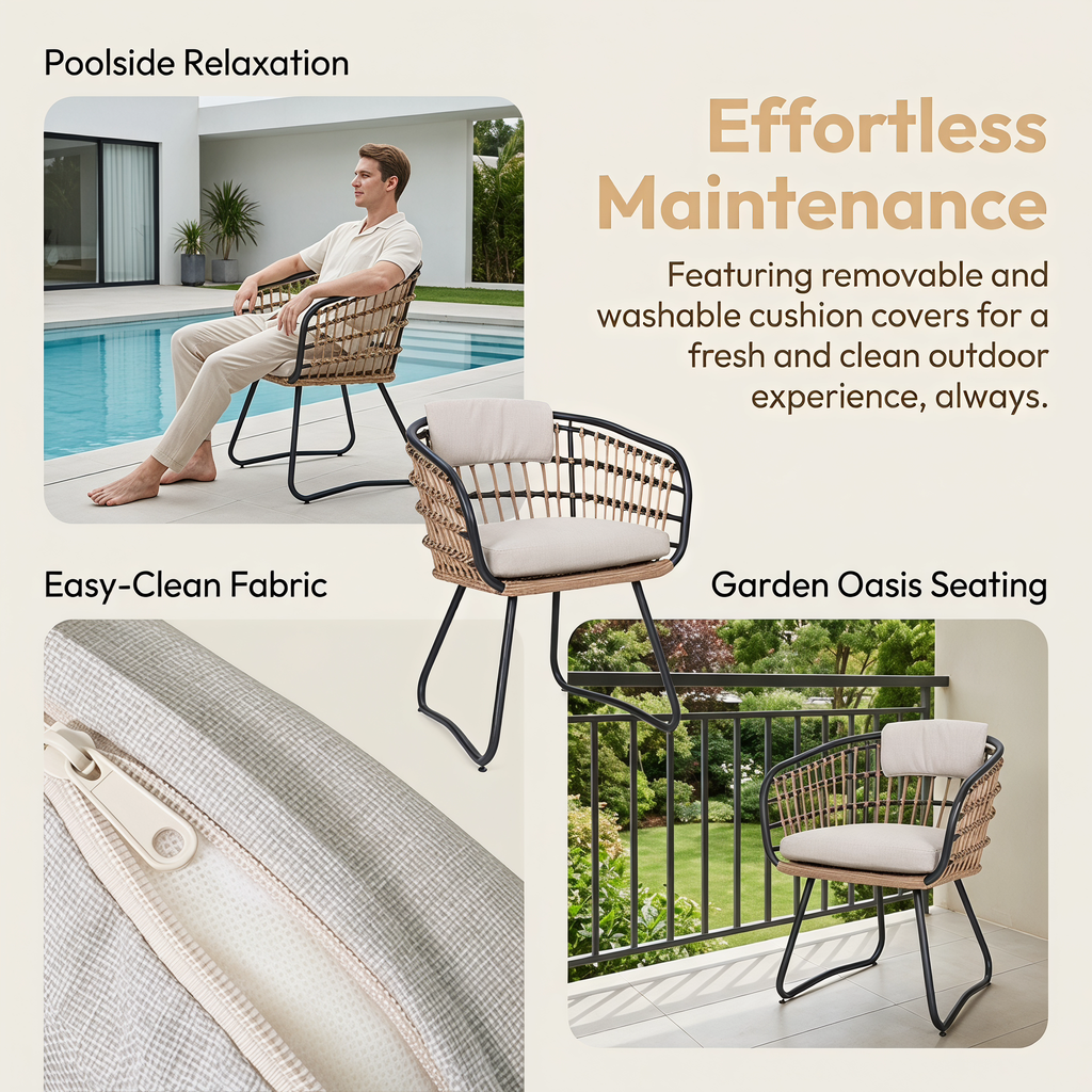 Outdoor Wicker Dining Chairs Set of 2, Patio Dining Chairs with Cushions