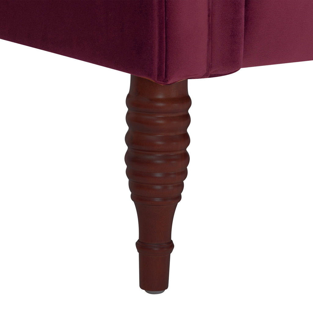 Samuel Tufted Roll Arm Chaise Lounge in Burgundy Velvet