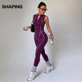 European And American Cross-border Women's One-piece Yoga Outfit With Contrasting Colors, Zipper, Hollowed-out Peach Butt Design, Long Pants, Integrated Fitness Jumpsuit
