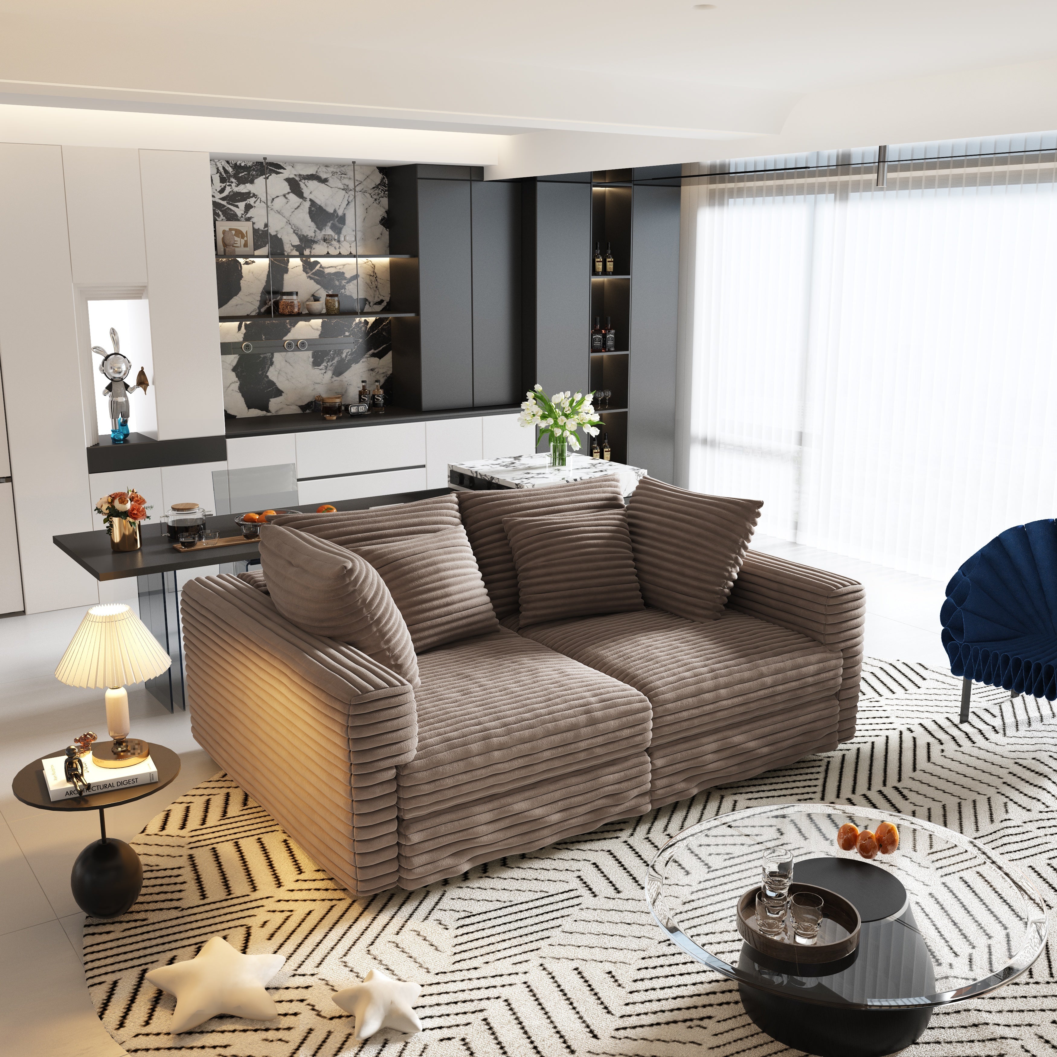 Plush Corduroy 4-Seat Sofa
