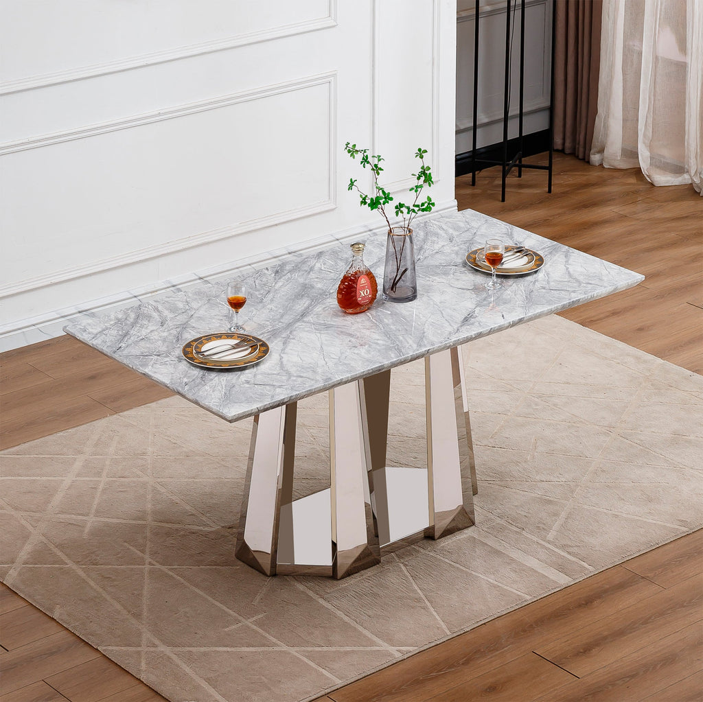 Modern Faux Marble Dining Table for 6