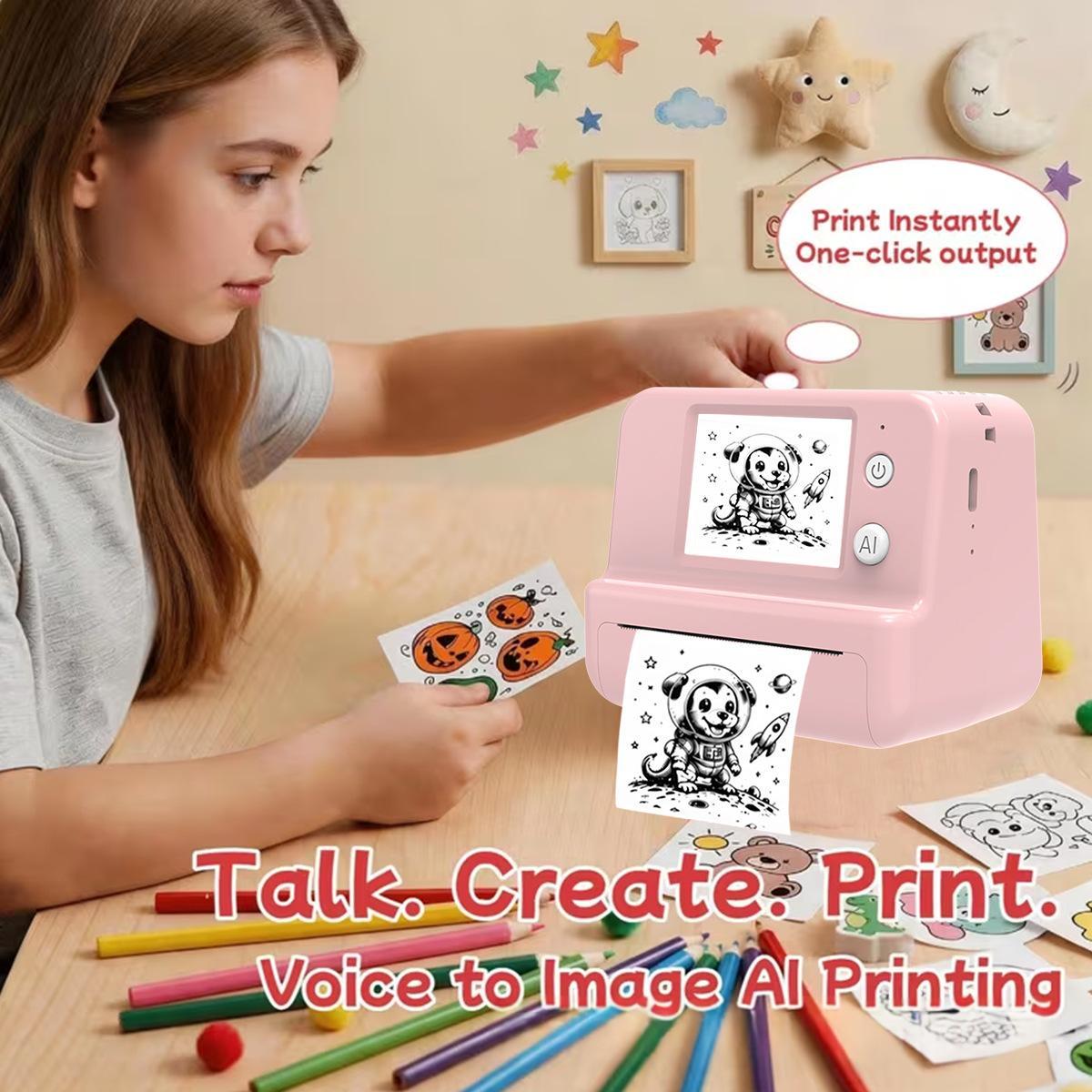 AI Voice-Powered Childrens Doodle Printer With Screen Bluetooth And Pocket-Sized Thermal Printing