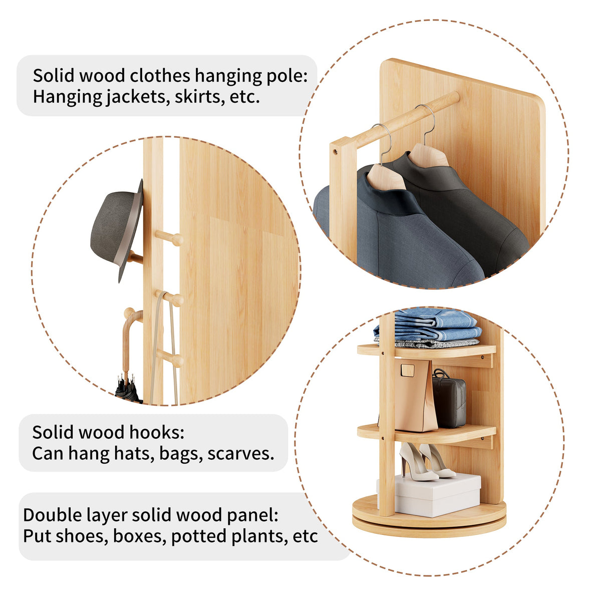 360° Rotating Multifunctional Full Length Mirror with Hook Storage Rack