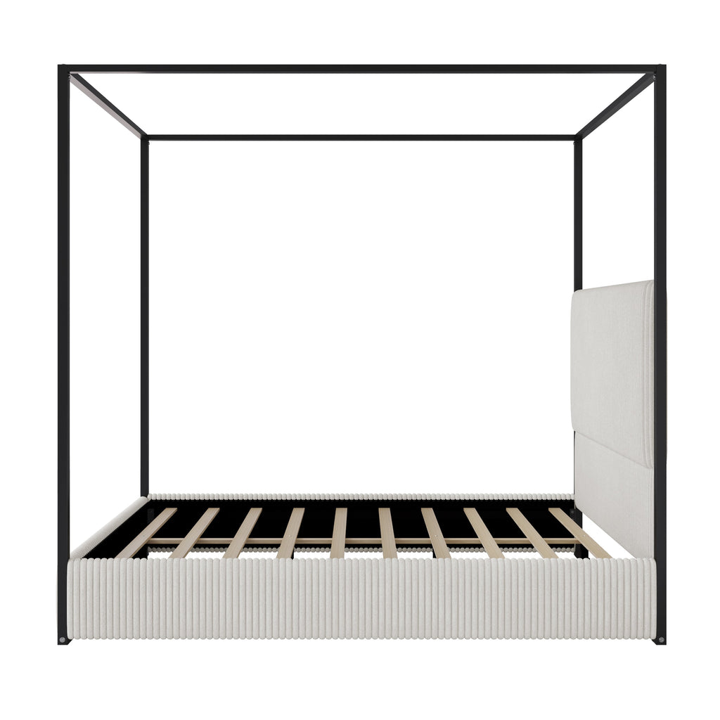 Modern Luxury Metal Canopy Bed with Tall Upholstered Headboard